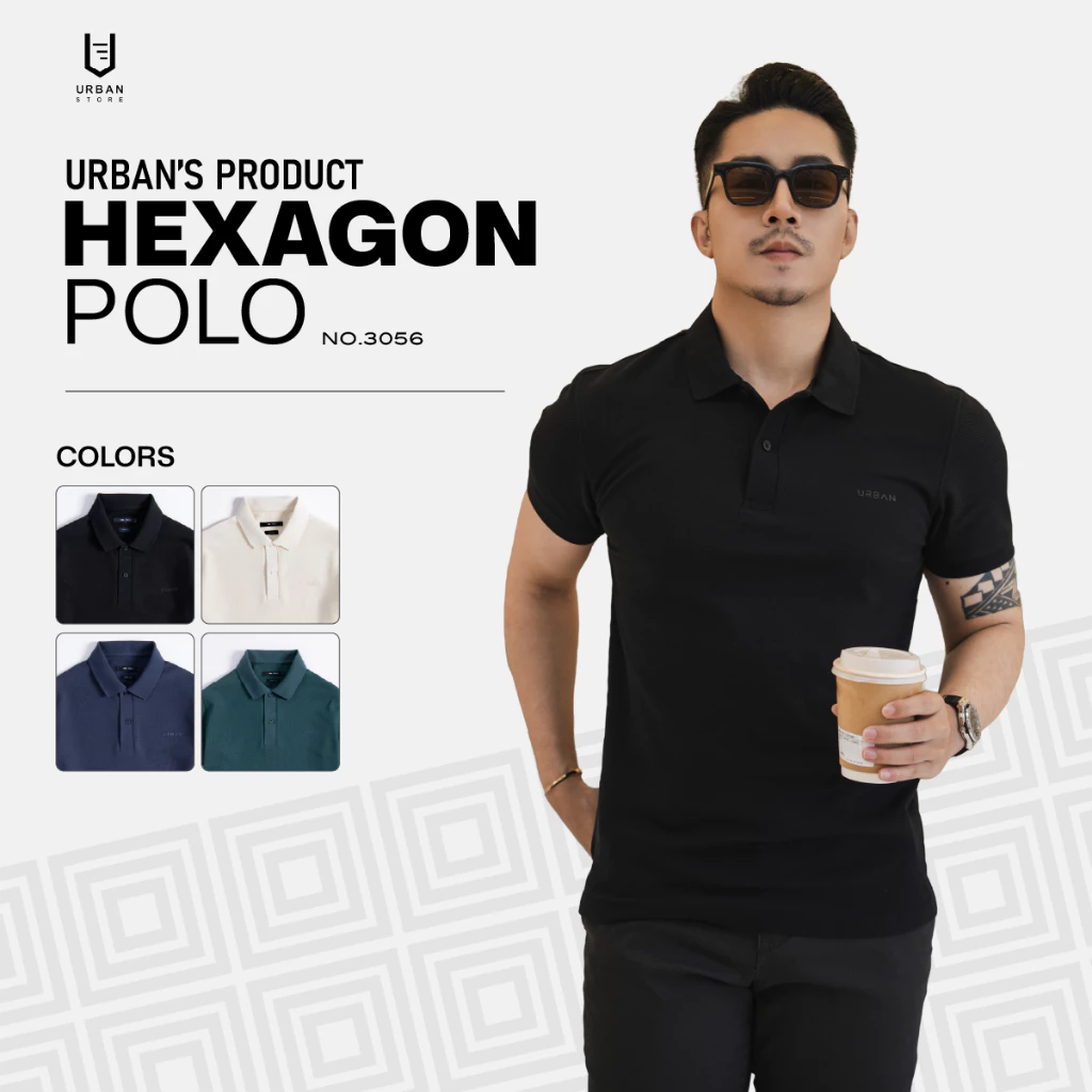 Áo Polo Nam Urban Hexagon vải cá sấu thoáng mát, co giãn, nhanh khô  mặc đi chơi đi làm NO.3056