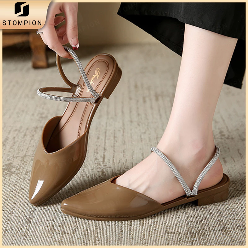 STOMPION Dép Sandal Nữ Mũi Nhọn 2 Quai Kim Tuyến Phong Cách Hàn Quốc Thời Trang Công Sở & Dạo Phố giày nữ đẹp