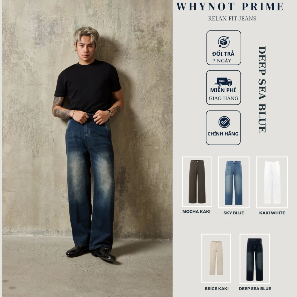 Quần Jeans Suông Rộng Màu Deep Sea Cao Cấp | Quần Bò Nam Nữ Màu Be Form Suông Rộng Có BigSize