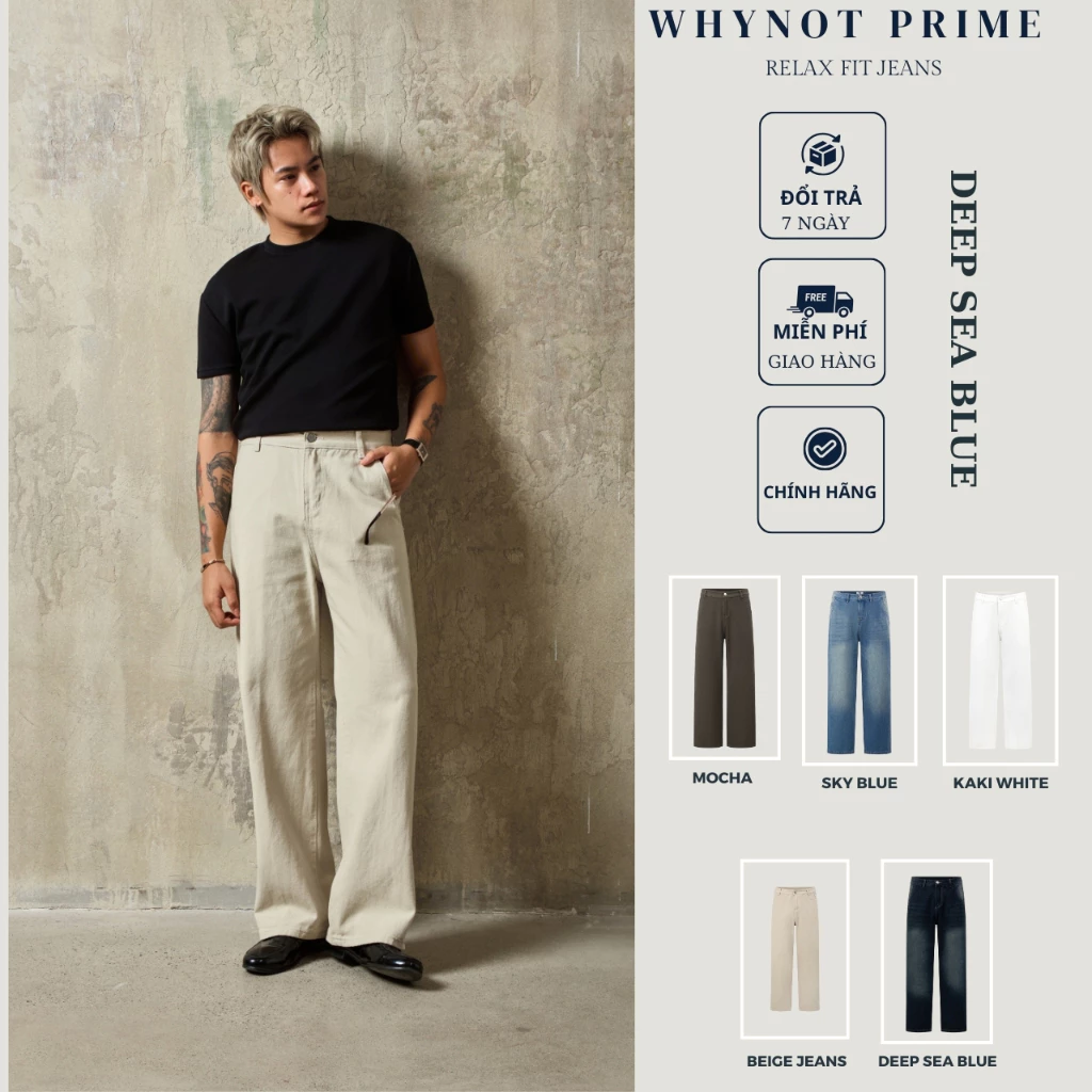 Quần Jeans Suông Rộng Màu Beige Cao Cấp WN PRIME | Quần Bò Nam Nữ Màu Be Form Suông Rộng Có BigSize