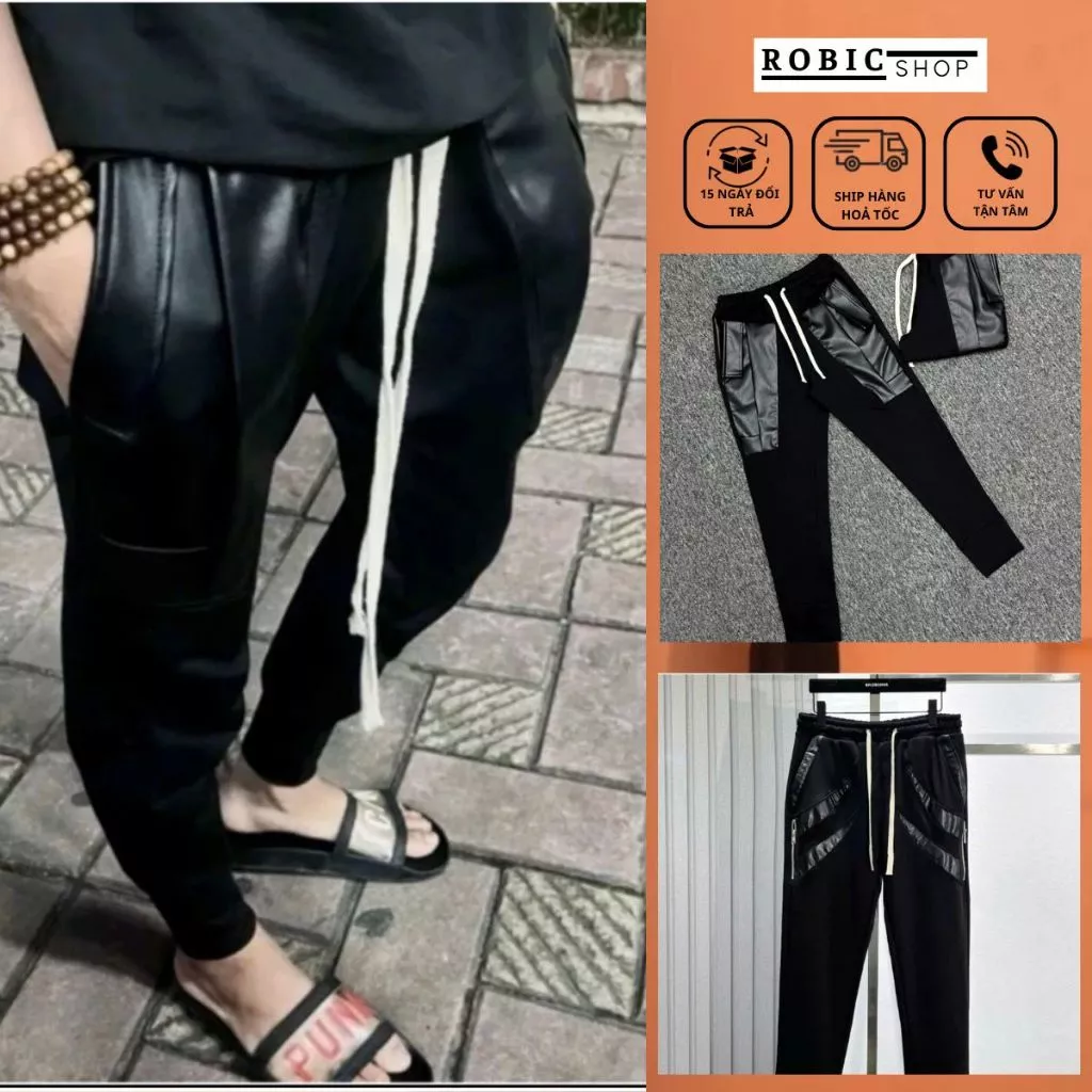 Quần Nỉ Jorgger Nam Dsq Phối Túi Da Siêu Đẹp - Quần Jorgger Nam Dớt Si Que Chất Nỉ Chân Cua Cao Cấp  Siêu HOT-ROBIG
