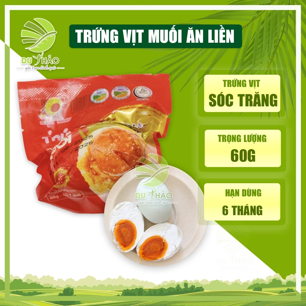 Trứng vịt muối ăn liền Sóc Trăng, trứng vịt Việt Nam hút chân không 60g trứng, ăn ngay không cần chế biến
