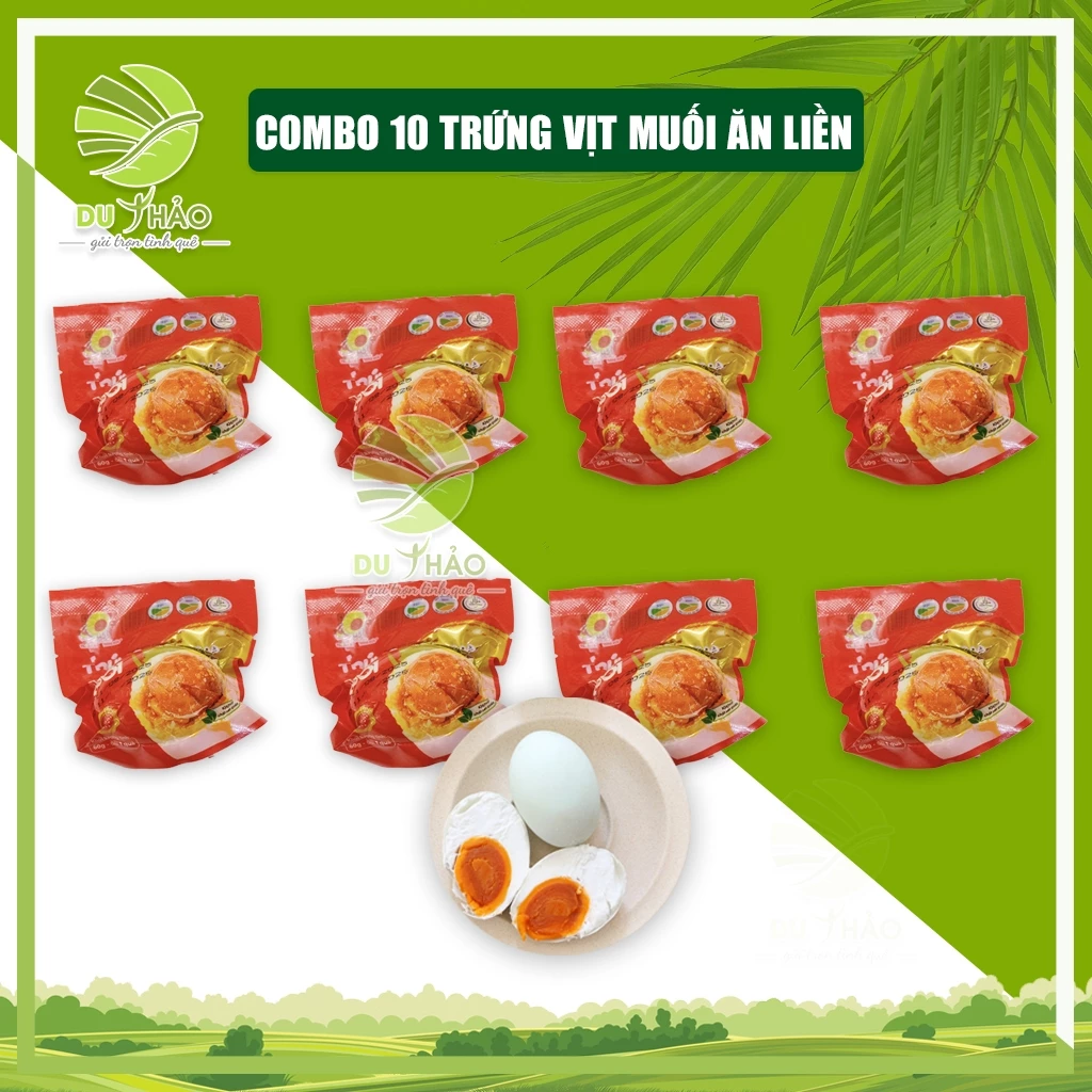 COMBO 10 Trứng vịt muối ăn liền Sóc Trăng, trứng vịt Việt Nam hút chân không 60g trứng, ăn ngay không cần chế biến