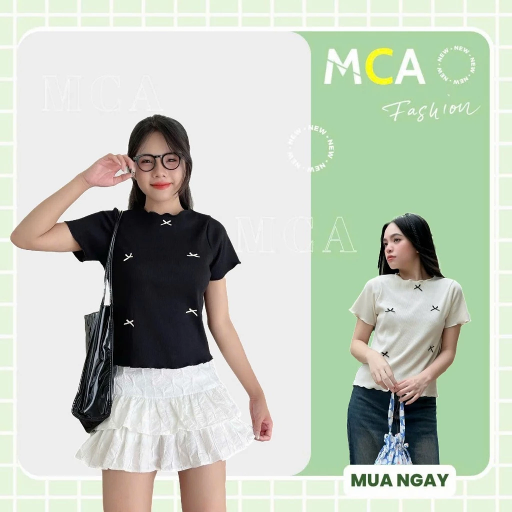 [ Video sp thực tế ]Áo Baby Tee Viền Bèo MCA Kiểu Đính Nơ XInh Xắn A51048