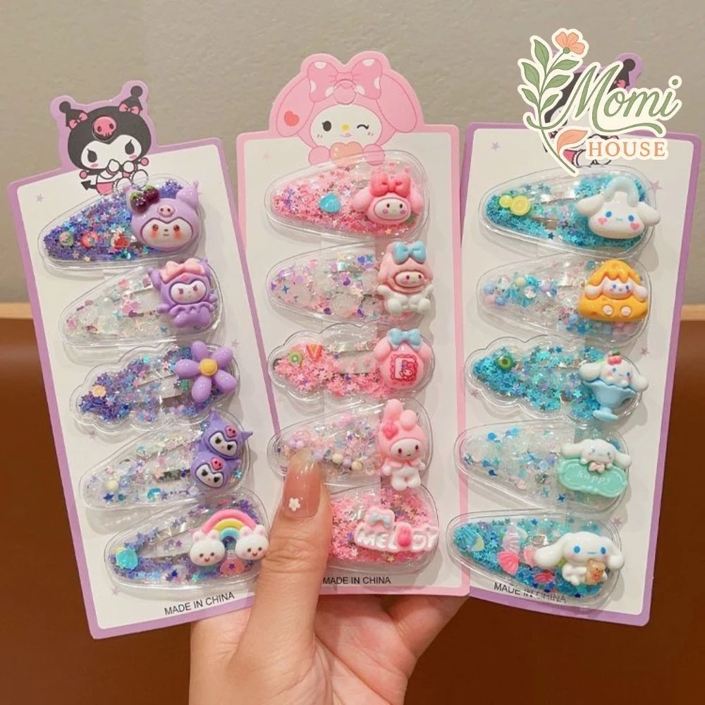 Set 5 Kẹp Tóc Trẻ Em Sanrio Dễ Thương, Kurom, My Melody, Cinnamoroll Kẹp Mái Bé Gái Ngộ Nghĩnh