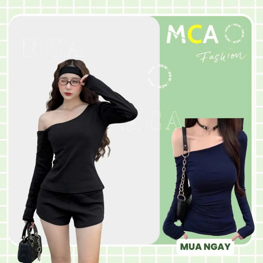 [ Video sp thực tế ] Áo thun nữ tay dài kiểu lệch vai MCA dáng ôm basic A51215