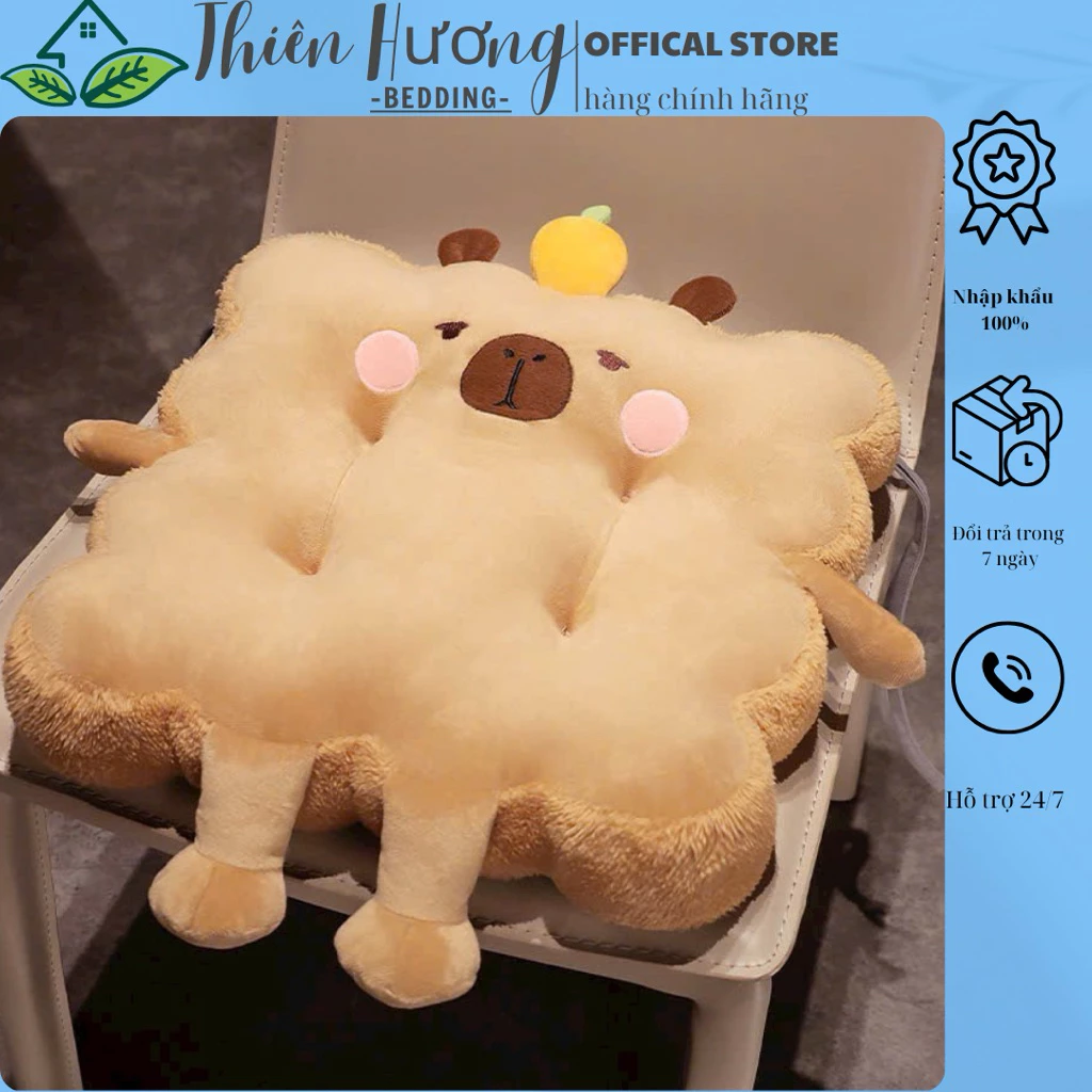 Đệm Ghế Hình Capybara Dễ Thương , Đệm ngồi bệt Tựa Lưng Kích Thước 40x40cm - Thiên Hương