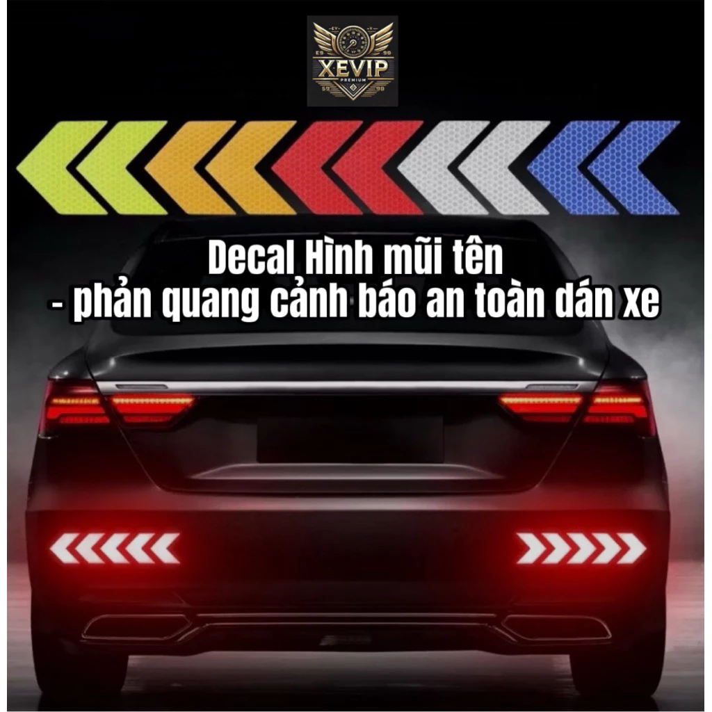 Decal Phản Quang Hình Mũi Tên Dán Xe Ô Tô, Xe Máy – Cảnh Báo An Toàn, Nhiều Màu Lựa Chọn