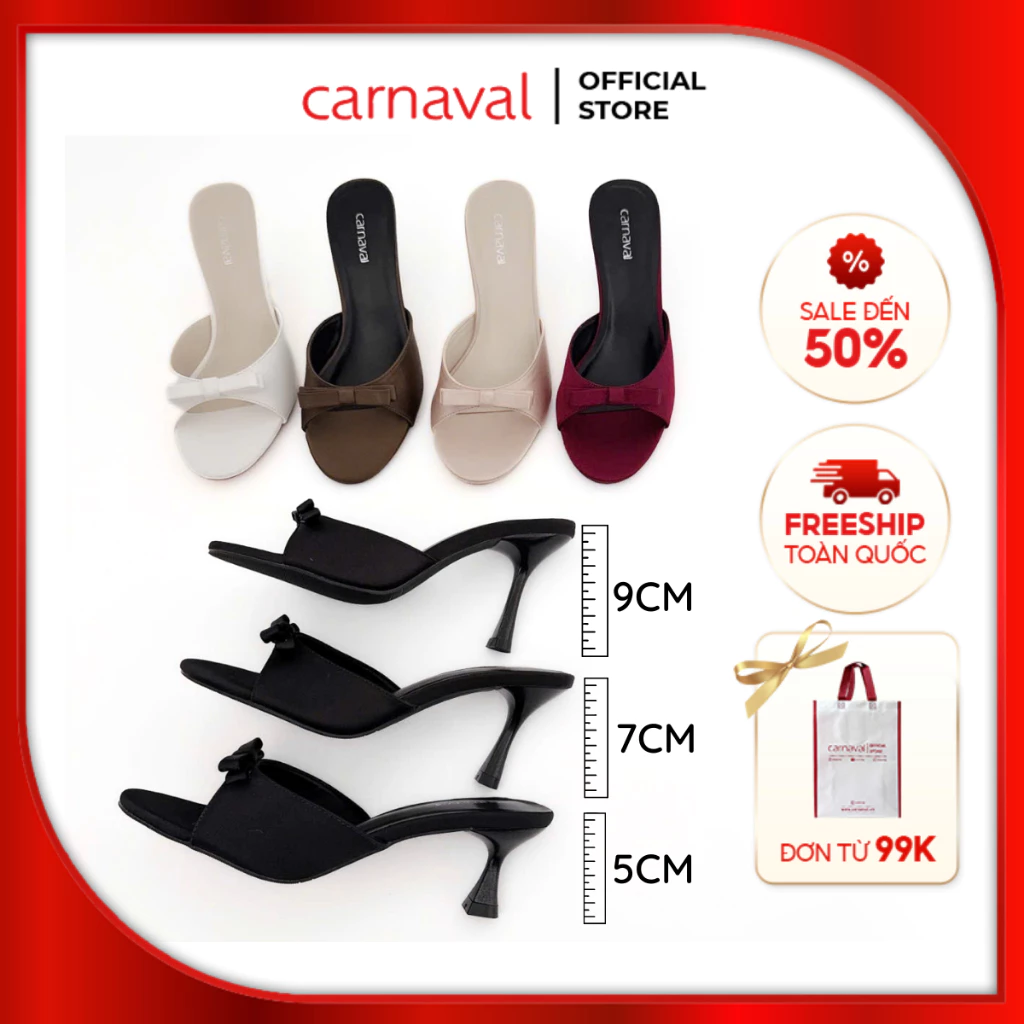 Dép Cao Gót Nữ Carnaval Gót Cao 7cm - 9cm Siêu Tôn Dáng Quai Ngang Trang Trí Nơ Siêu Xinh - VS91