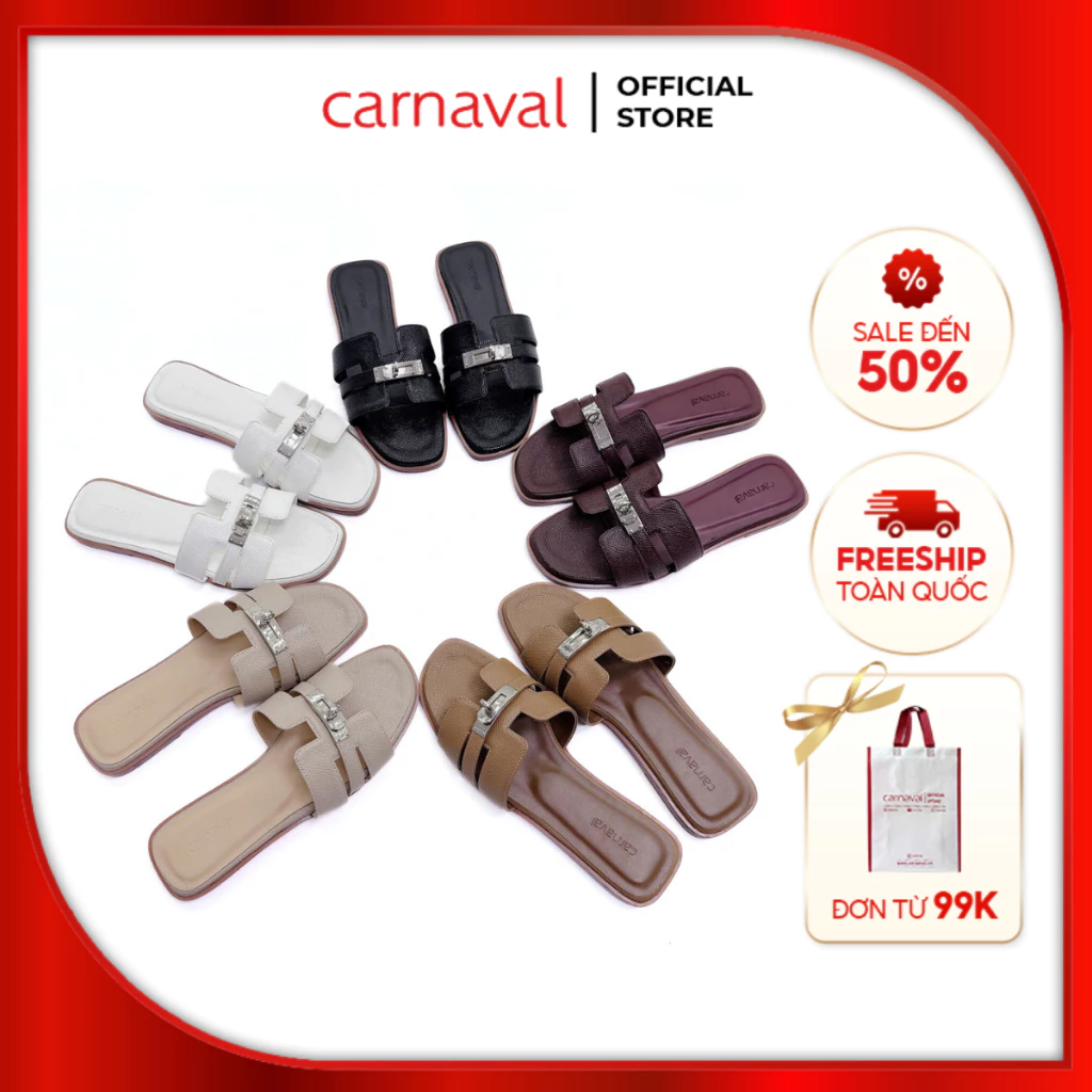 Dép Quai Ngang Nữ Chữ H Cao Cấp Khóa Kim Loại Carnaval Sang Trọng - VS133