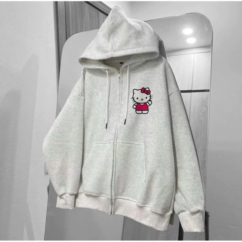 Áo khoác hooodie nỉ in hình kitty from rộng có mũ