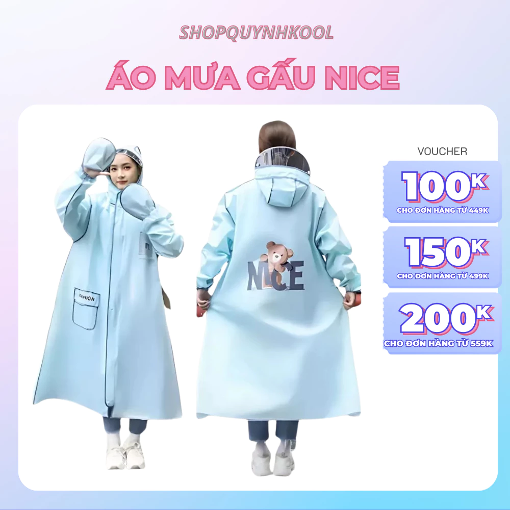 Áo Mưa Thời Trang Gấu Nice DIDOOGLT Kèm Kính Chắn Mưa 1 Người Tiện Lợi