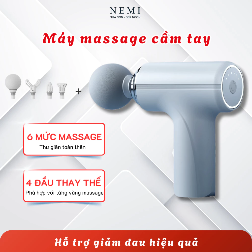 Máy Massage Cầm Tay Mini NEMI Giãn Cơ Đấm Lưng, 6 Chế Độ, Có Cảm Biến, Nhỏ Gọn Cao Cấp