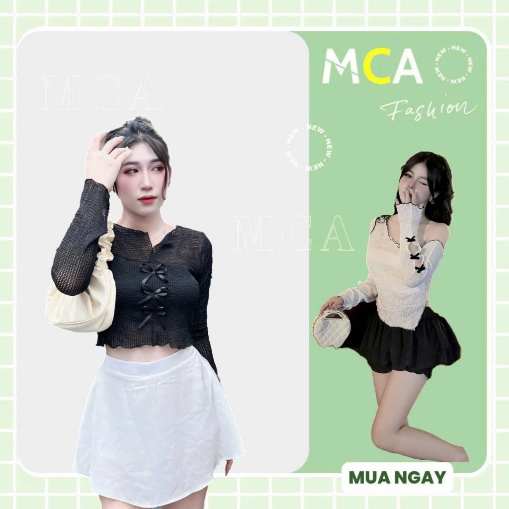 [Video Sp Thực Tế] Áo Lưới Tay Dài Cổ V MCA Đính Nơ Dễ Thương A5993