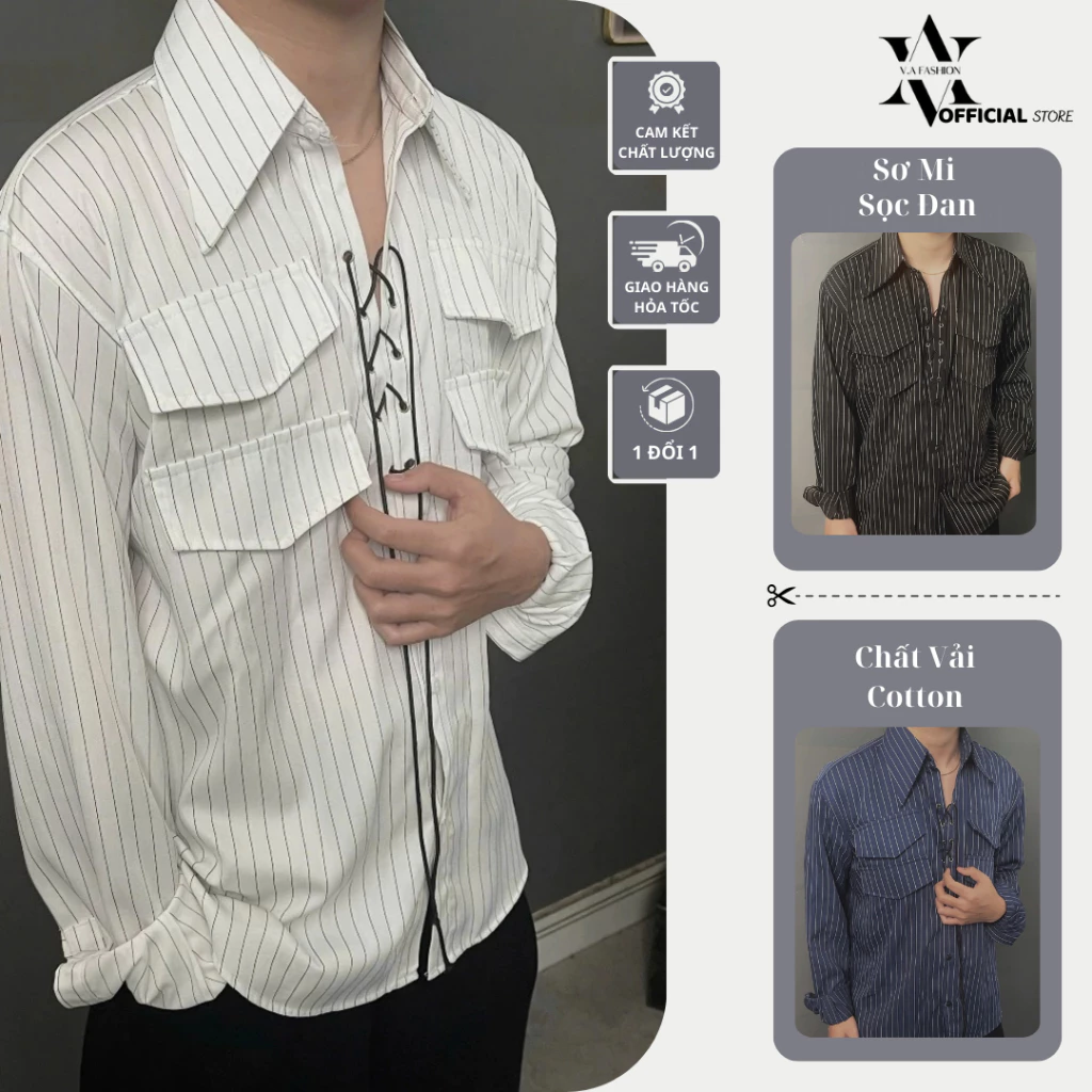 ÁO SƠ MI SỌC đan dây mắc cáo 4 nắp túi, Quần kèm dây. chất Cotton Hàn dầy dặn phong cách trẻ trung
