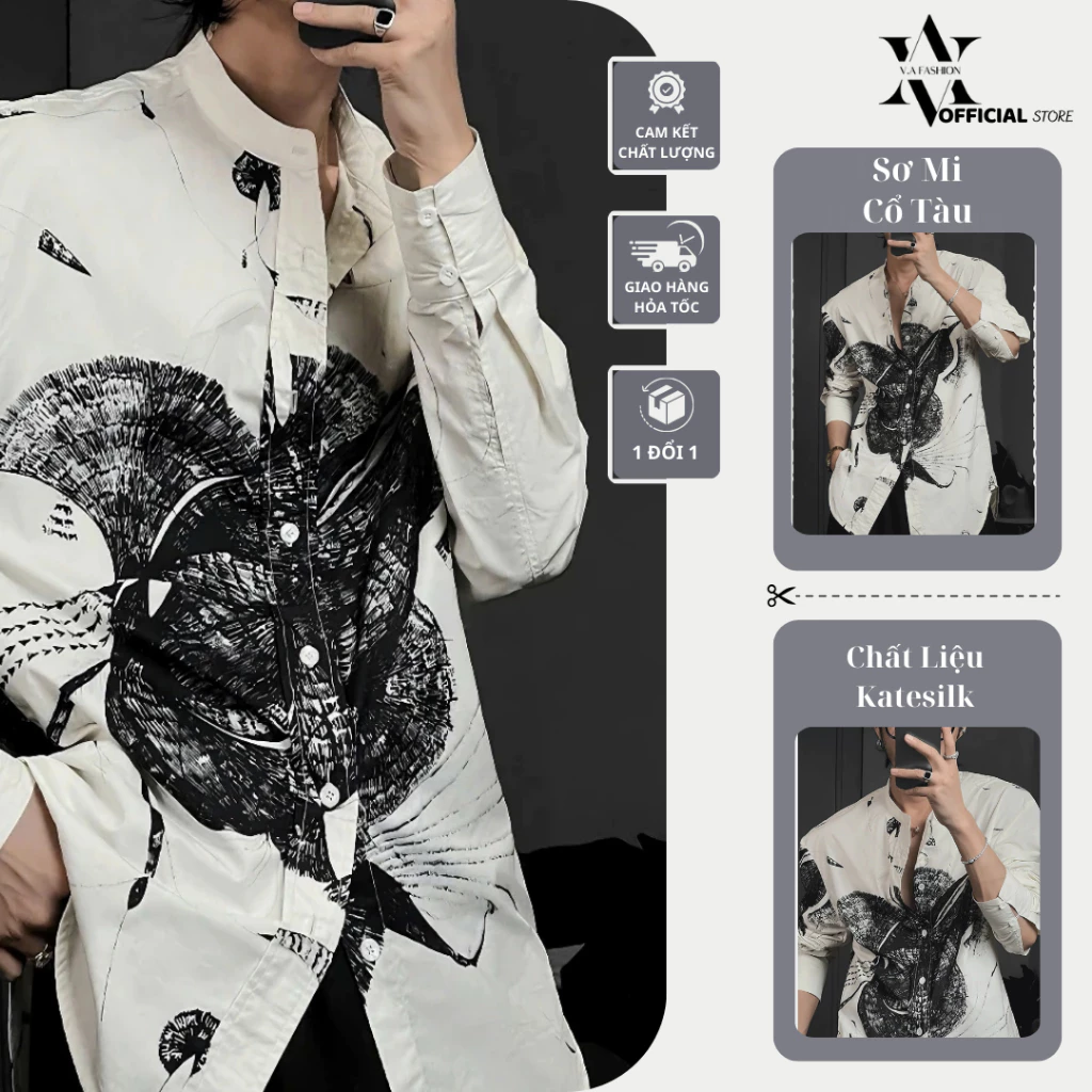 V.A ÁO SƠ MI Cổ Tàu In họa tiết 3D