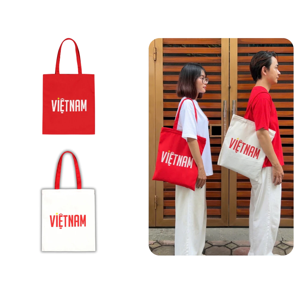 Túi tote canvas Việt Nam, túi tote yêu nước, túi tote Tổ Quốc, túi xách chất liệu canvas bền bỉ, có khóa kéo, túi phụ