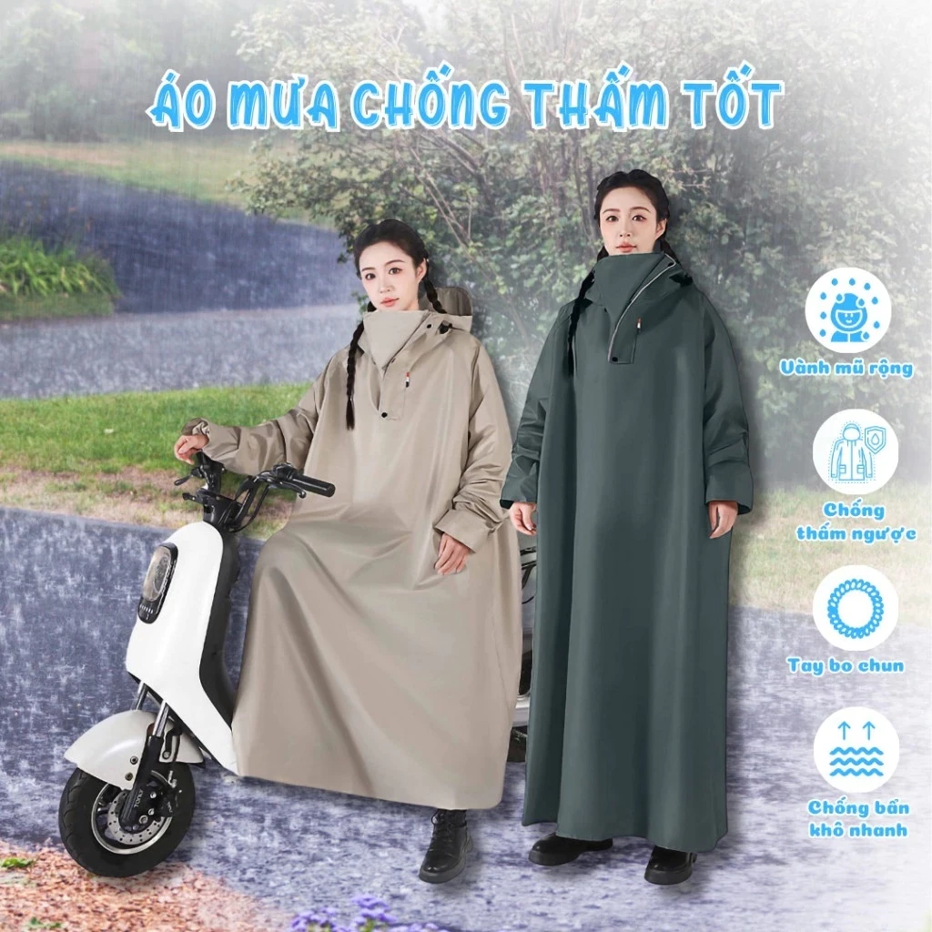 Áo Mưa Oxford Trùm Toàn Thân Nam Nữ – Chống Thấm, Nhanh Khô, Thích Hợp Đi Xe Máy & Xe Điện