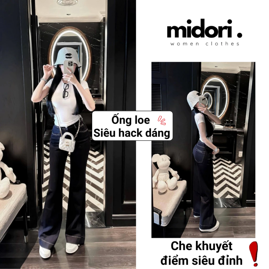 Quần Jean Ống Loe Nữ Lưng Cao Form Ôm Siêu Tôn Dáng QQ39, Quần Bò Dáng Loe Nữ Phom Hàn
