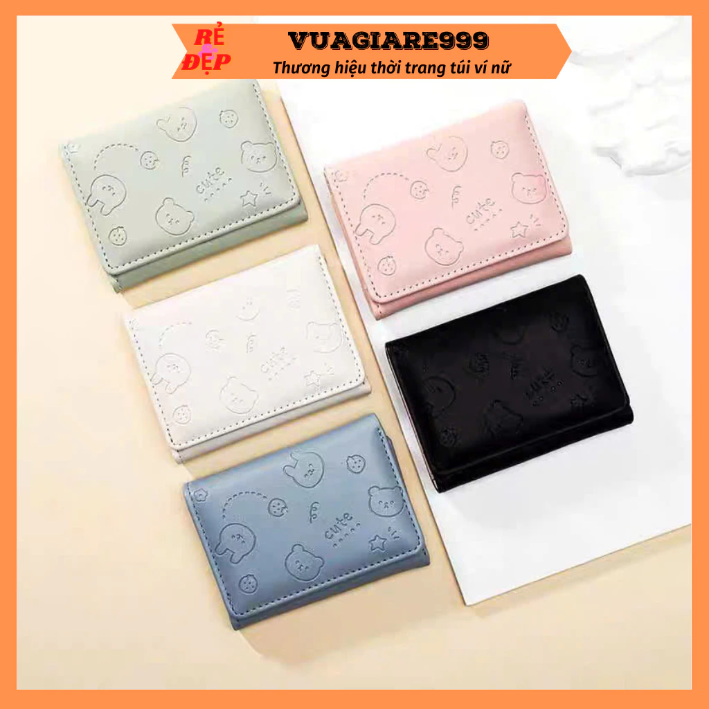 Ví nữ gấp 3 mini cầm tay nhiều ngăn họa tiết gấu cute siêu xinh nhỏ gọn bỏ túi thời trang hàn quốc VN23