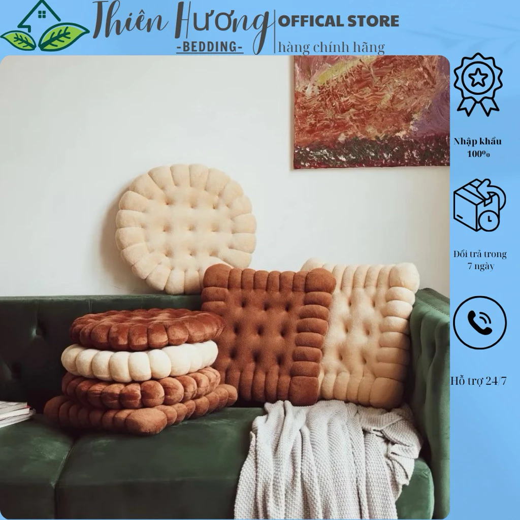 Đệm Ngồi Bệt Hình Bánh Quy Tấm Đệm Lót Ghế Decor Mẫu Mới Siêu Ngộ Nghĩnh Vải Nỉ Nhung Mềm Mịn