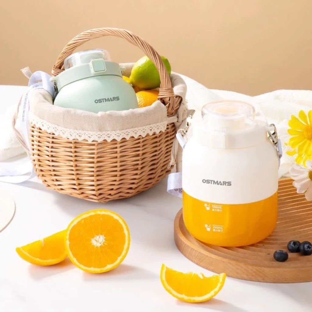 🥭🍓 OSTMARS Máy Xay Mini Tích Điện Cầm Tay 1100ml - Xay Trái Cây Nhanh Chóng & Tiện Lợi - Pin Sạc USB - Thiết Kế Nhỏ Gọn
