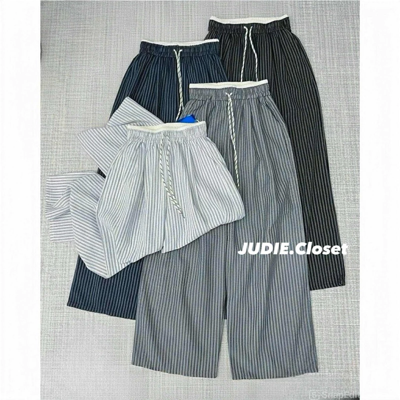 BÒ GIẤY NEW - Quần Suông Kẻ Sọc Phối Cạp Chất Bò Giấy L1  JUDIE.Closet