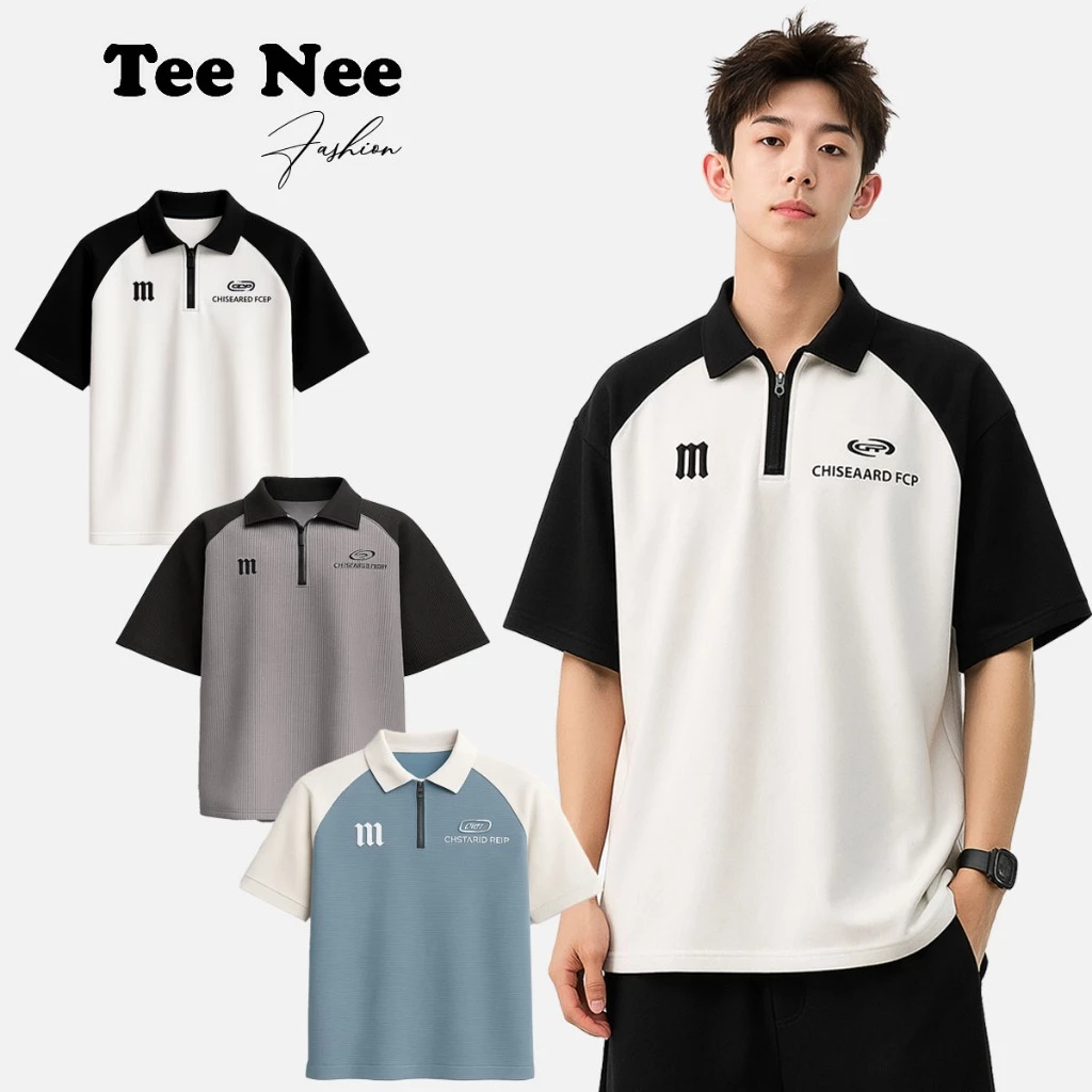Áo Polo nam nữ oversize Teenee, cổ khóa tay lỡ form rộng, hình thêu chất liệt cotton tổ ong cao cấp