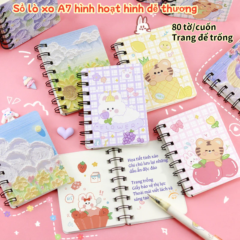 Sổ lò xo A7 80 trang/cuốn - Sổ ghi chú tiện lợi, dày dặn, đáng yêu, sổ tay kế hoạch, sổ ghi chú học tập dễ thương cho nữ