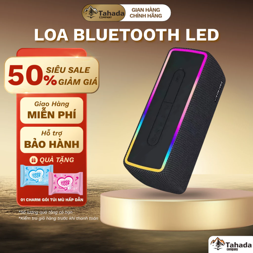 Loa bluetooth AKD W3 phiên bản mới 5.0 pin trâu âm thanh bass mạnh có đèn led RGB chống nước IPX7