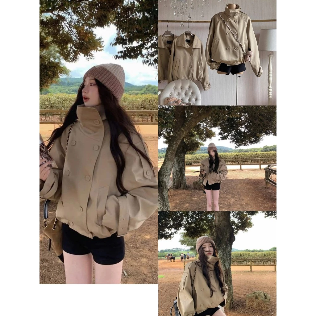 lynchic-ÁO KHOÁC MANGTO CAO CỔ NÂU KAKI ÉP MÙNG BASIC- SIZE S M L QC