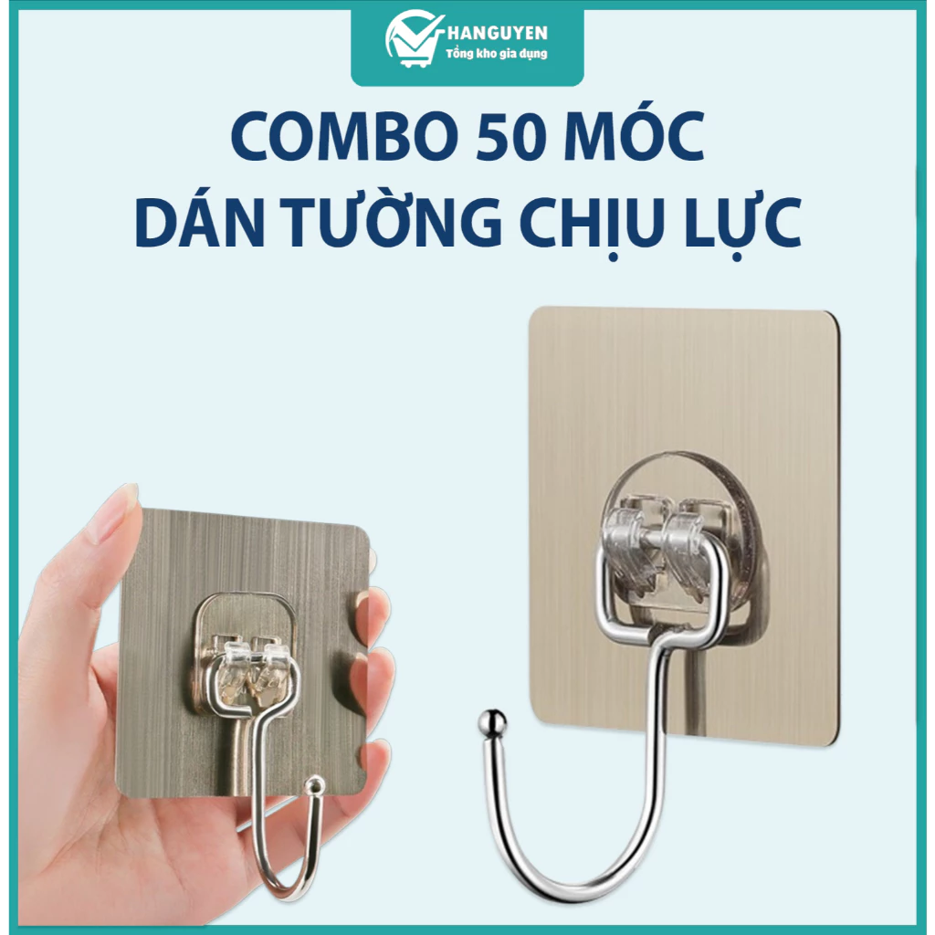 Combo 50 móc dán tường chịu lực siêu dính treo đồ, vật dụng đa năng tiện ích inox 304 #A260
