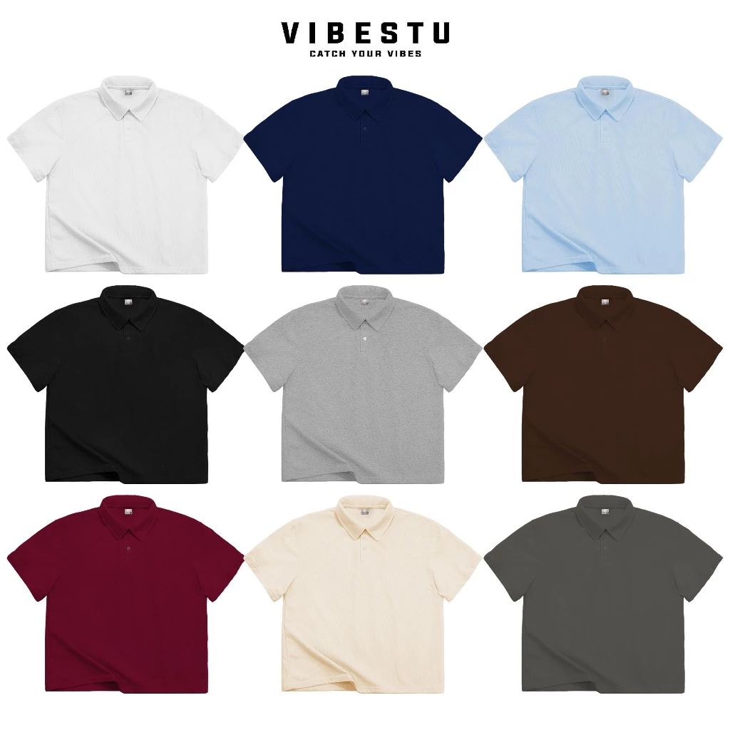 Áo Polo Trơn Local Brand VIBESTU, Áo Polo Boxy Form Rộng Unisex 250Gsm Cotton