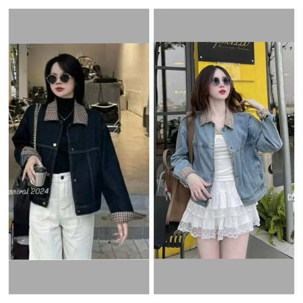 Áo khoác jeans dáng lửng phối kẻ trong phong cách trẻ trung năng động