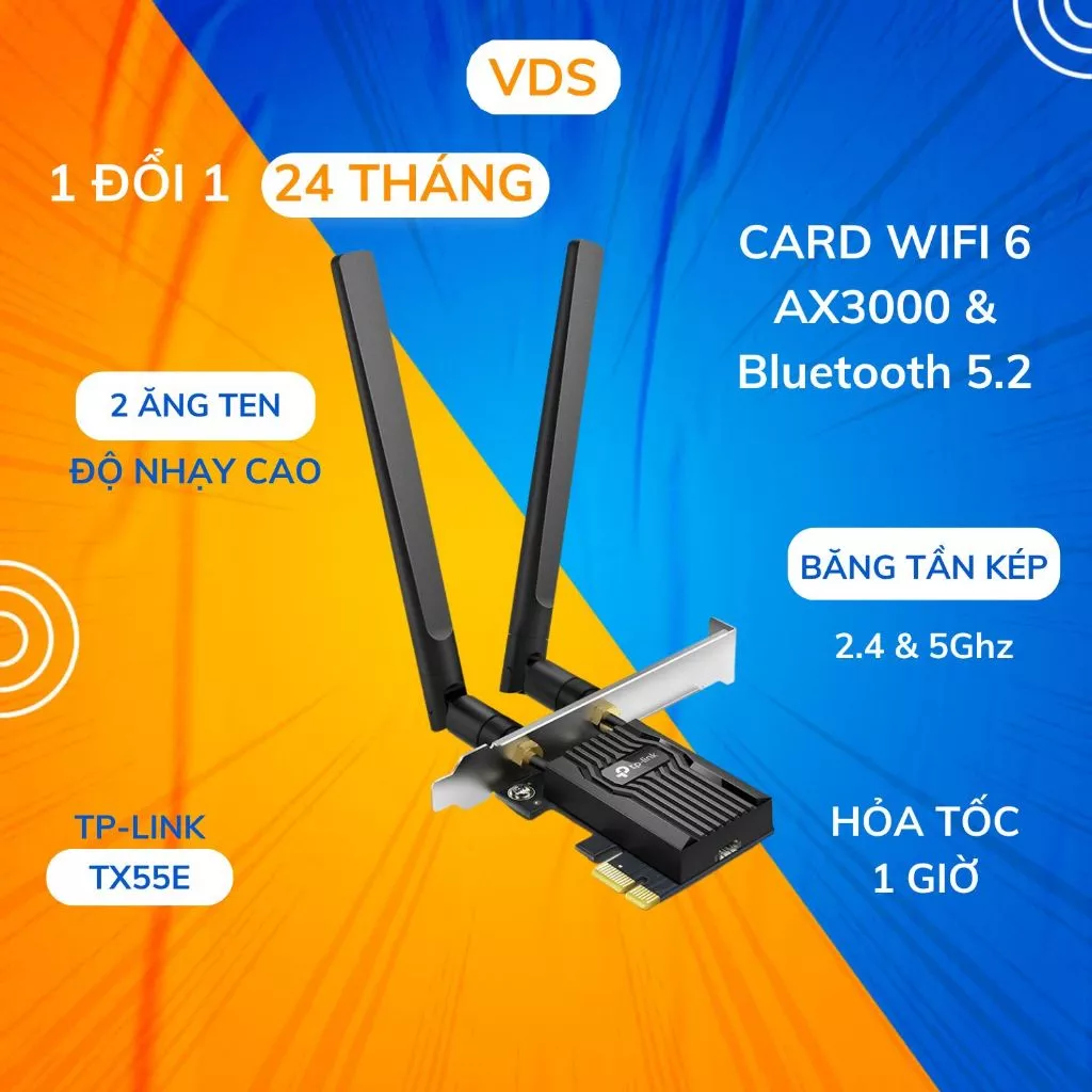Card WiFi PC TP-Link Archer TX55E PCIe Bluetooth 5.2 WiFi 6 AX3000- Bộ Chuyển Đổi Wifi