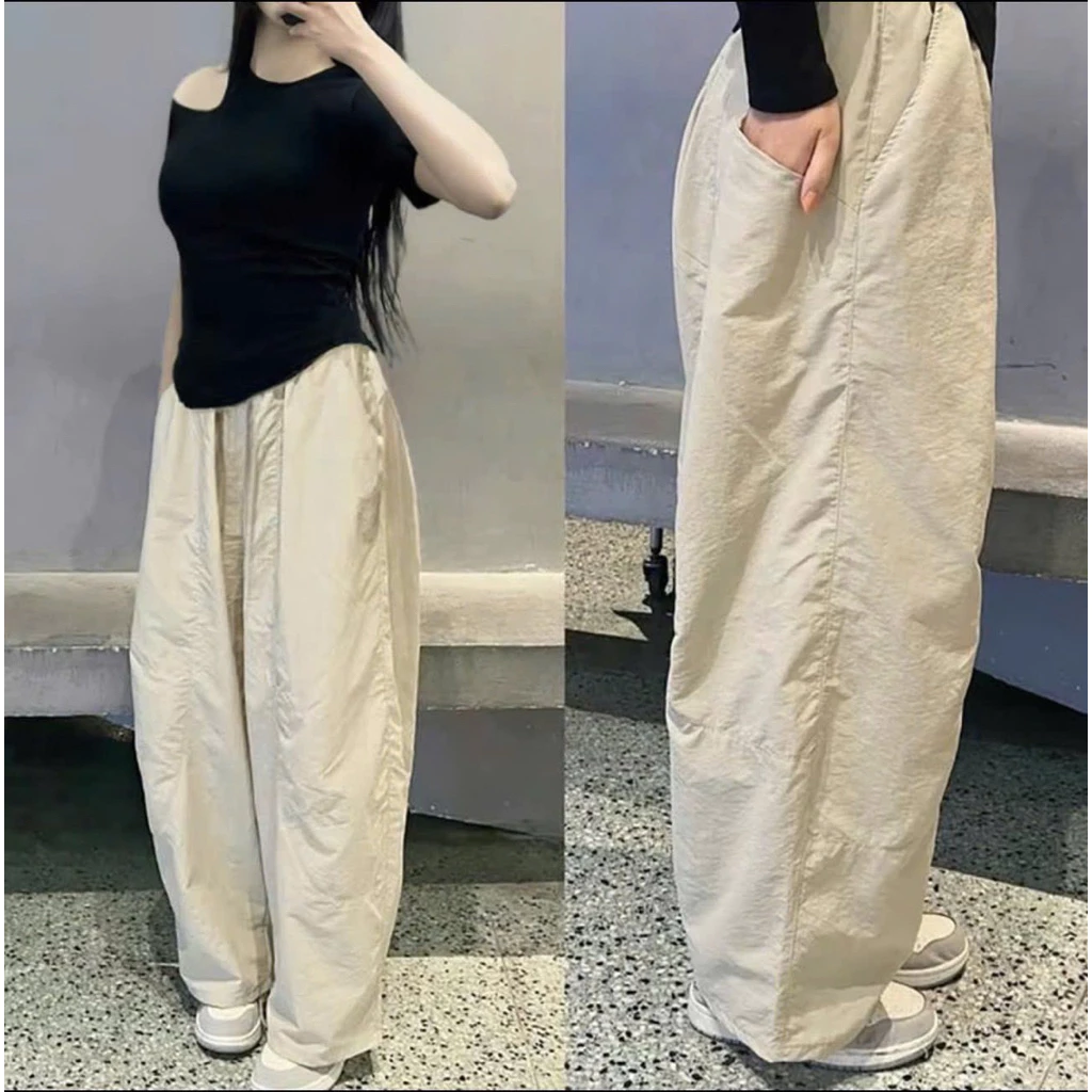 Quần Harem Parachute Dáng Thụng Chất Liệu Gió  Nhăn Mềm Mát , Thoải Mái