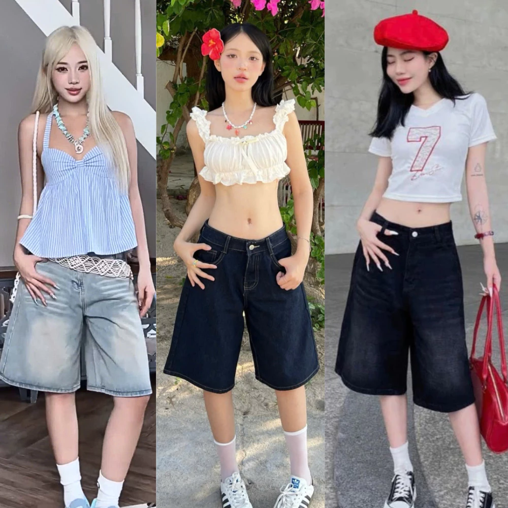 Quần Short Lửng NAGUU Chất Demin, Quần Jeans Ngố Ống Rộng Màu Wash Nam Nữ form Unisex Hot Trend QS06