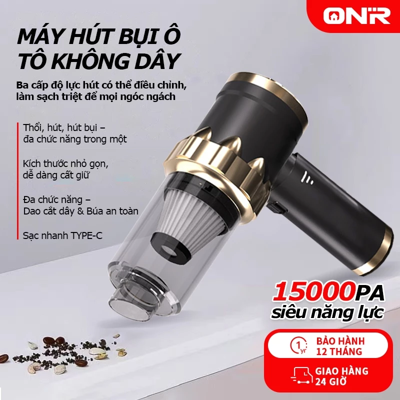 Máy Hút Bụi Cầm Tay 15KPA, Máy Hút Bụi Ô Tô Đa Năng Không Dây, Chức Năng 3 Trong 1 BH 12 Tháng