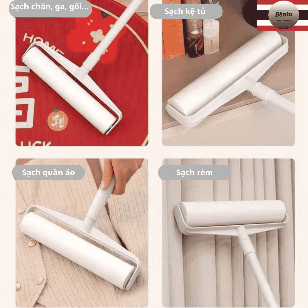 Bentomop- COMBO Cây lăn bụi 24cm - 55 lớp thông minh 2025 tự động dài ngắn đă năng khóa thông minh
