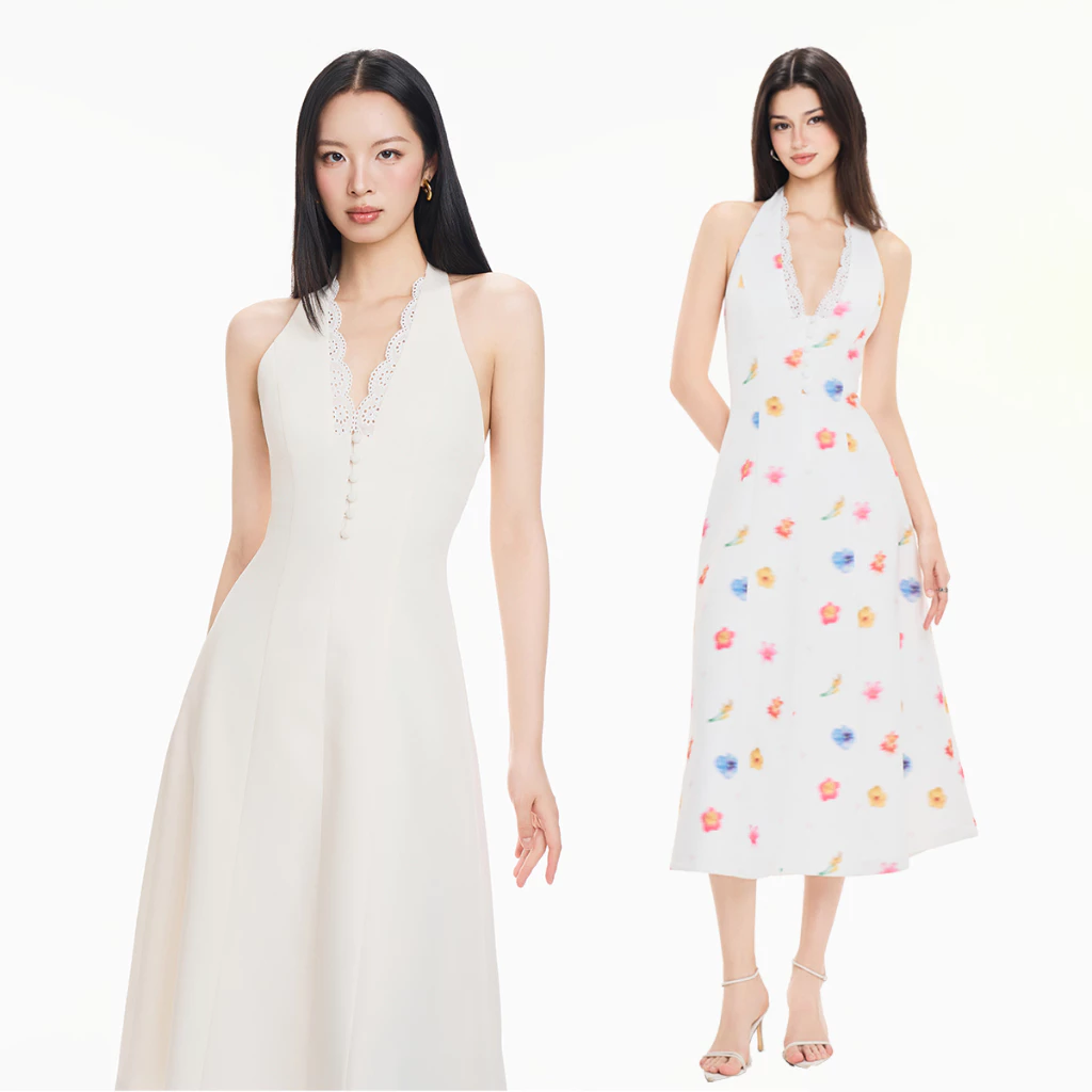 RECHIC Đầm dài Adalie dáng cổ V chiết eo sang trọng quyến rũ