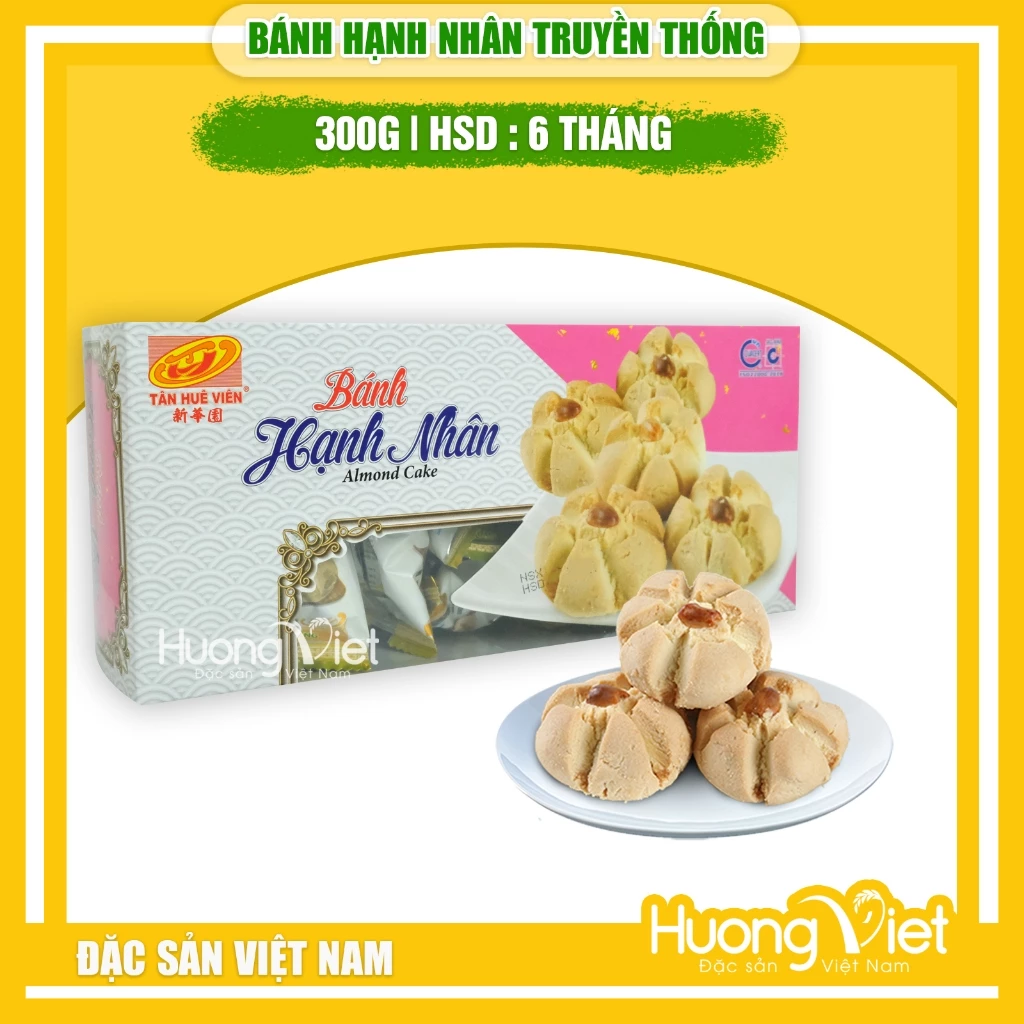 Bánh hạnh nhân hộp giấy 300g, bánh hạnh nhân Tân Huê Viên Sóc Trăng, bánh bột đậu, bánh kẹo ăn vặt Sài Gòn
