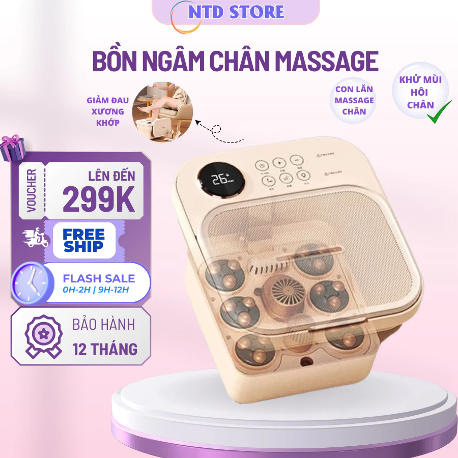 Bồn ngâm chân massage có sục khí và con lăn mát xa chân, máy massage chân gấp gọn tiện lợi