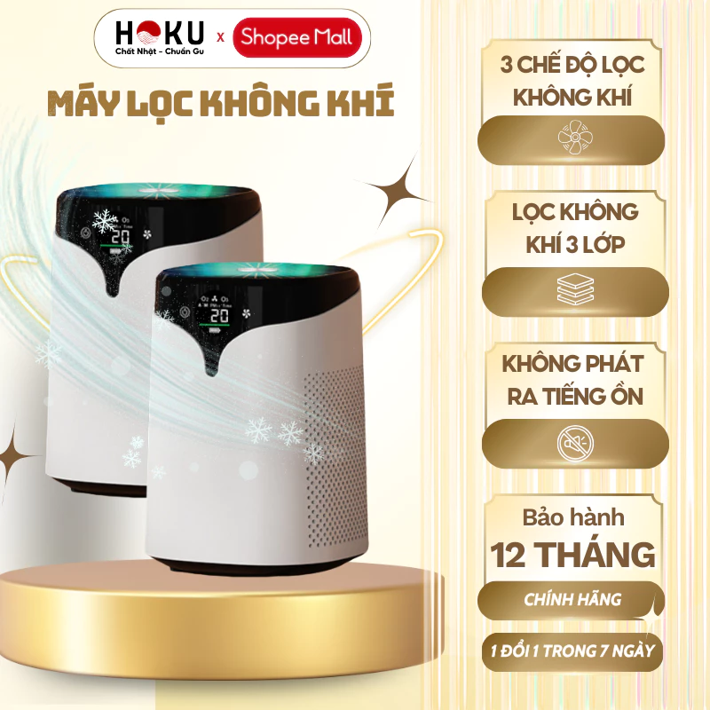 Máy Lọc Không Khí HOKU, Lõi Lọc 3 Lớp, Không Tiếng Ồn, Loại Bỏ 99,99% Mạt Bụi, Ion Âm Cấp Ẩm-LKK06