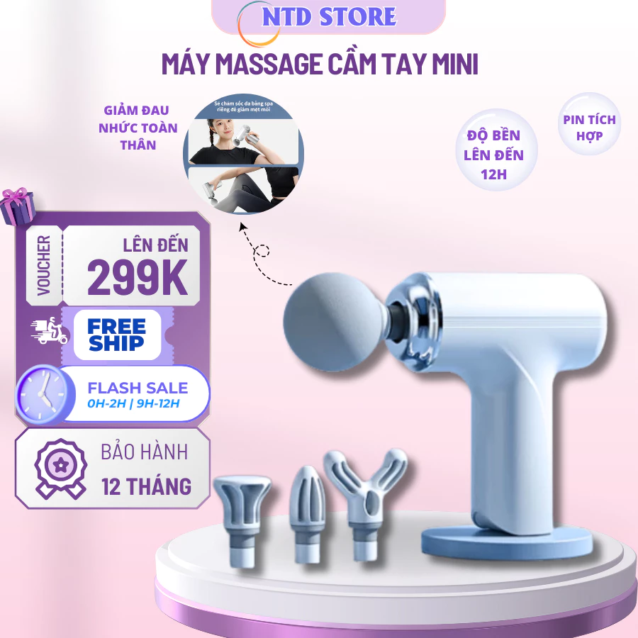 Máy massage cầm tay, Súng massage cao cấp có cảm biến bộ máy giãn cơ đấm lưng nhỏ gọn