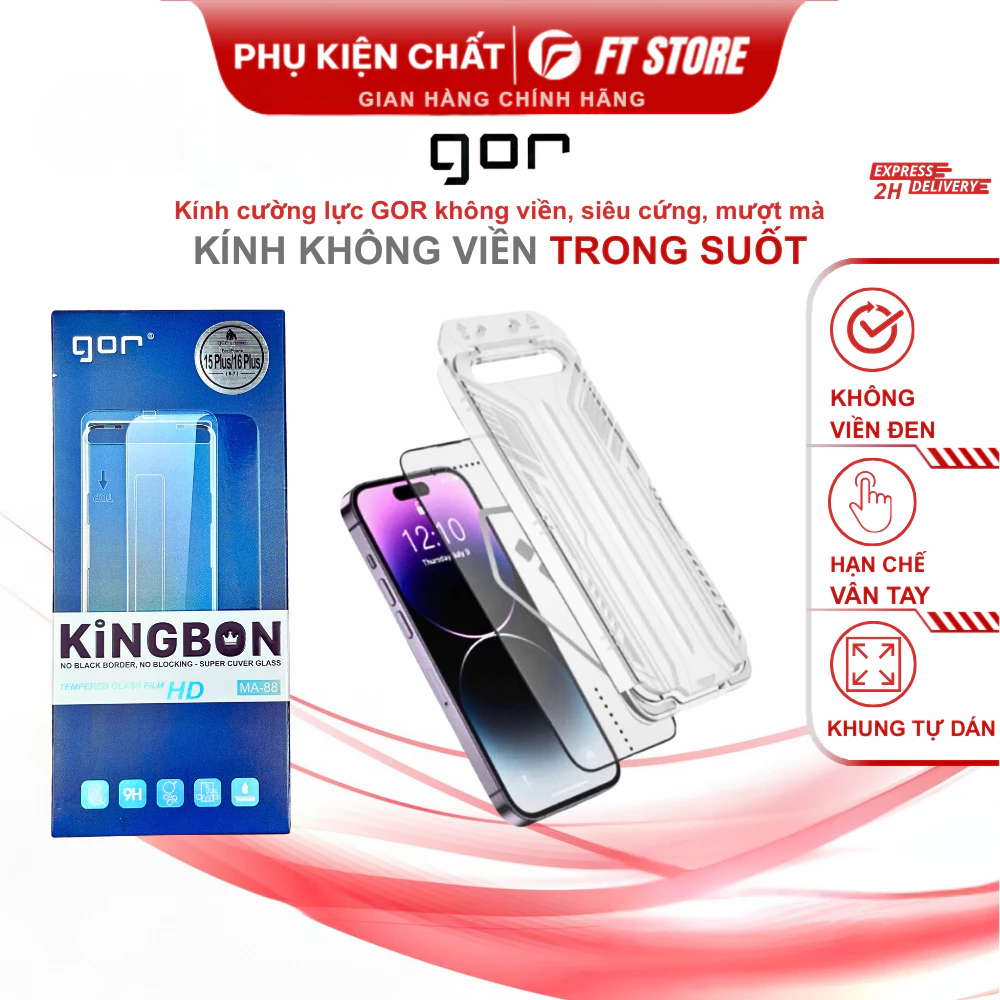 Kính cường lực Không Viền đen Gor MA-88 Trong Suốt có Khung trợ dán, siêu cứng, mỏng nhẹ, chạm mượt