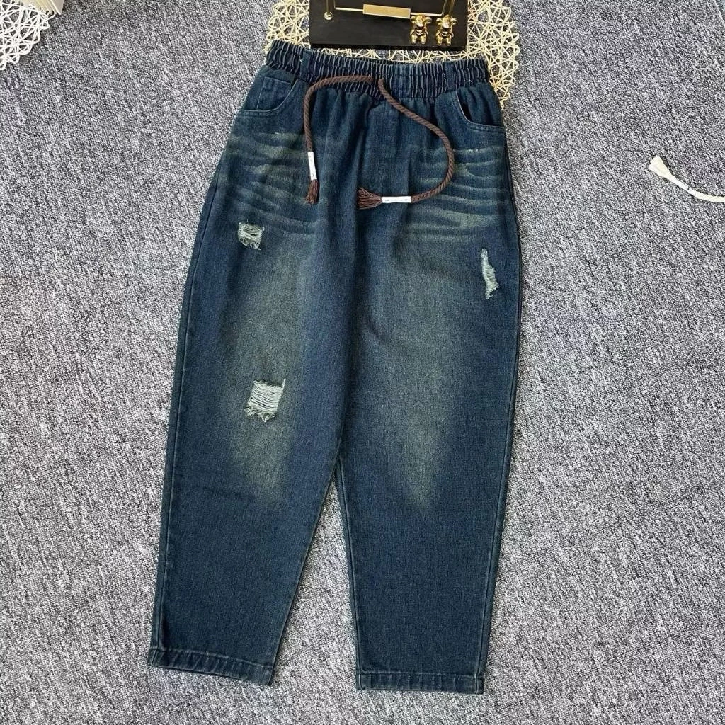 [Ảnh thật] Quần Jean nữ dáng baggy chất bò mềm lưng thun có bigsize 75kg