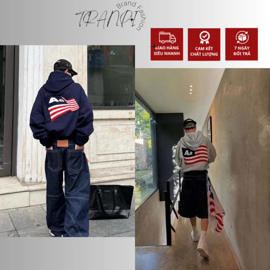 Áo Khoác Hoodie Zip Aastu Form Rộng Boxy Chất Nỉ Chân Cua Thêu Xù 100% Hình Lá Cờ,Áo Khoác Aastu Hottrend 2025 TRANPI