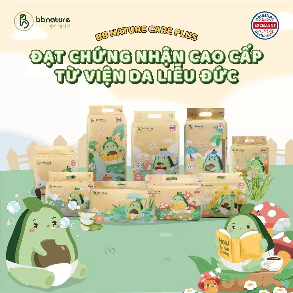 Tã bỉm dán, quần BB NATURE CARE PLUS công nghệ chất liệu sợi tre hữu cơ an toàn cho bé đủ size NB60, S62, M52, M4