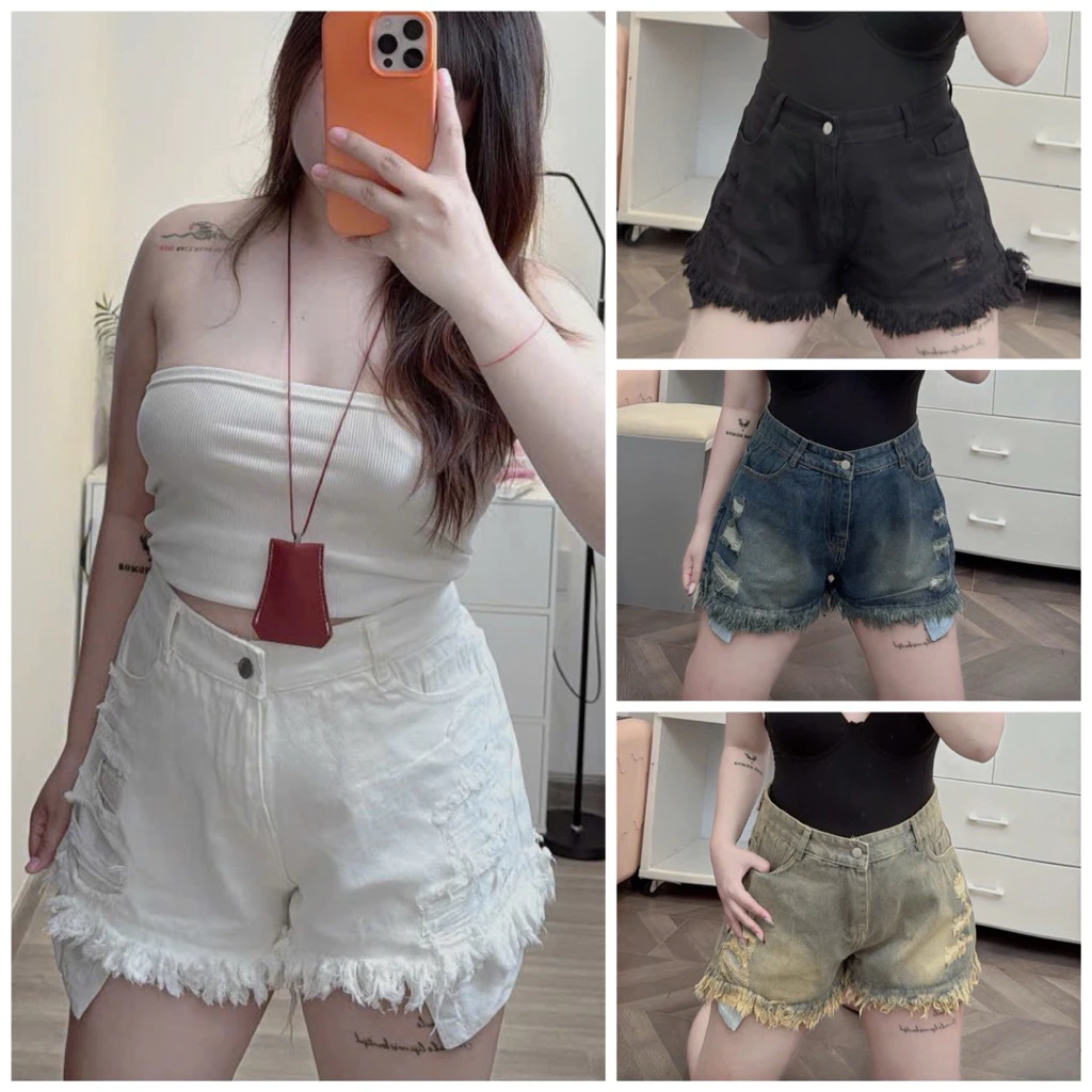[ bigsize 60-90kg] Quần sort jean lưng cao lòi túi (mã 2011)
