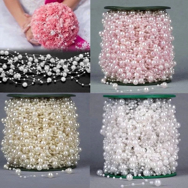 Cuộn 60m Dây Ngọc Hạt Trai, Làm Trang Trí DIY - Chuỗi Dây Hạt Ngọc Tạo Bó Hoa Cưới Độc đáo